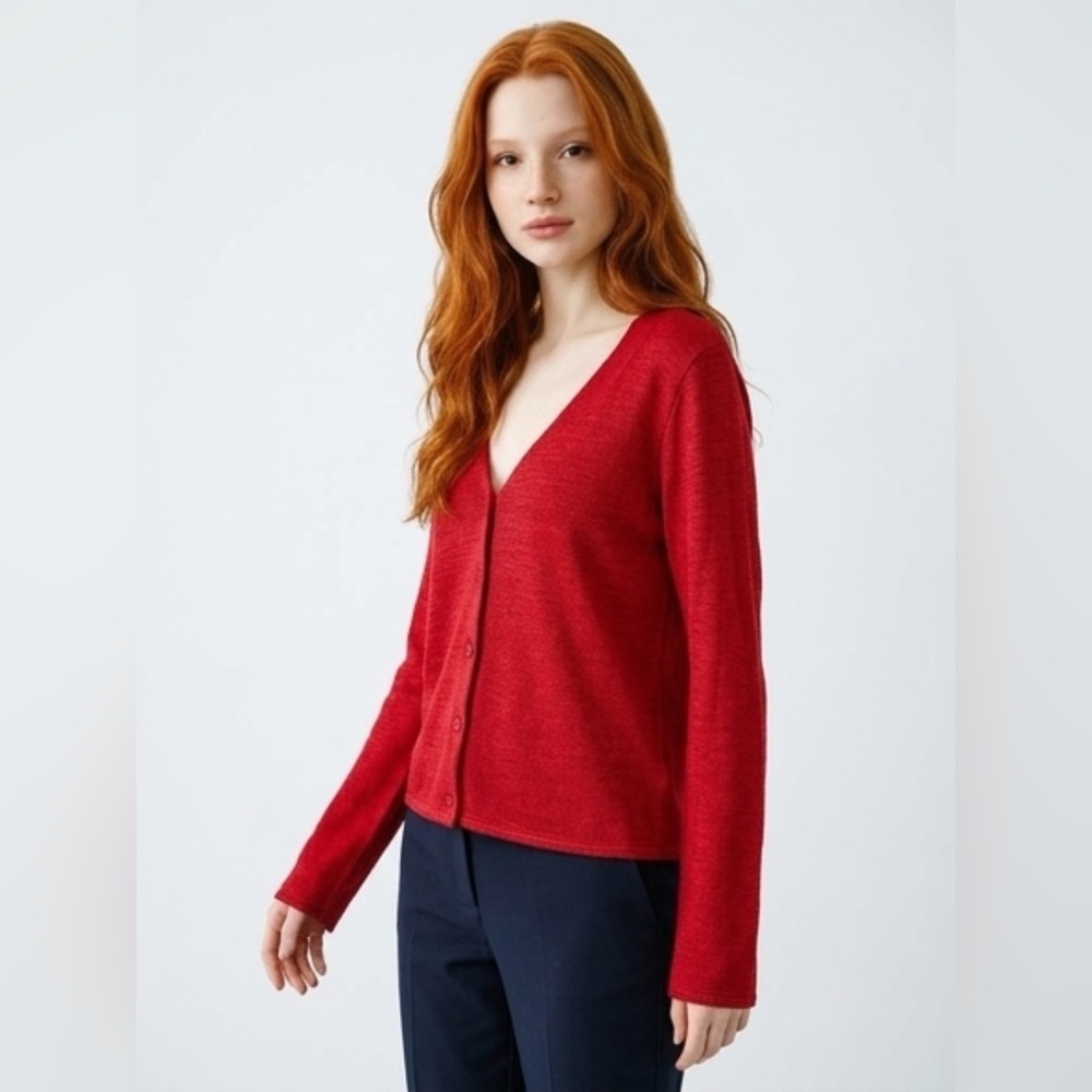 Aritzia WILFRED Women’s V-Neck Soft Button-Down Cardigan Red Sz Large